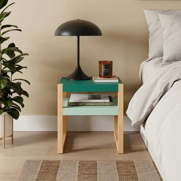 Modern Bedside Table with Shelf - Green