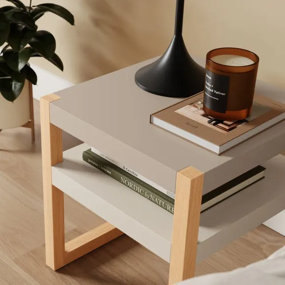 Modern Bedside Table with Shelf - Stone