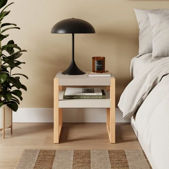 Modern Bedside Table with Shelf - Stone
