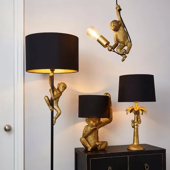 Monkey Floor Lamp with Switch - Gold, Resin