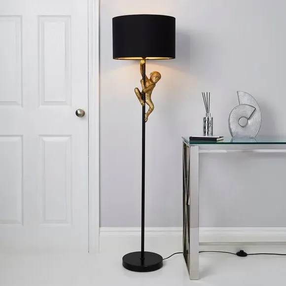 Monkey Floor Lamp with Switch - Gold, Resin image
