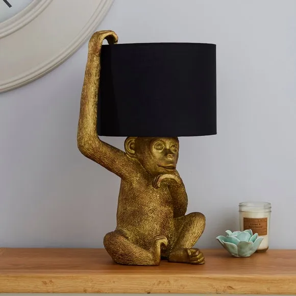 Monkey Table Lamp with Switch - Gold, Resin