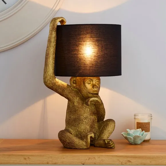 Monkey Table Lamp with Switch - Gold, Resin image