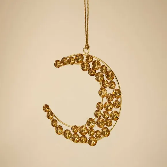 Moon Hanging Decoration - Gold, Beaded