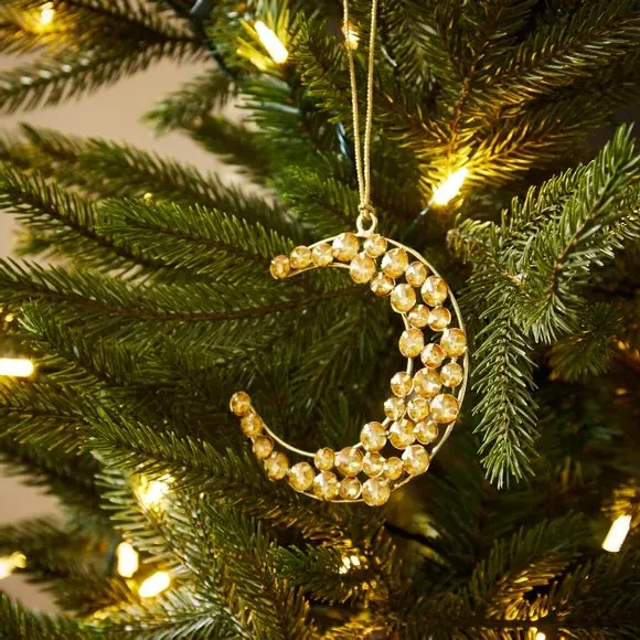 Moon Hanging Decoration - Gold, Beaded