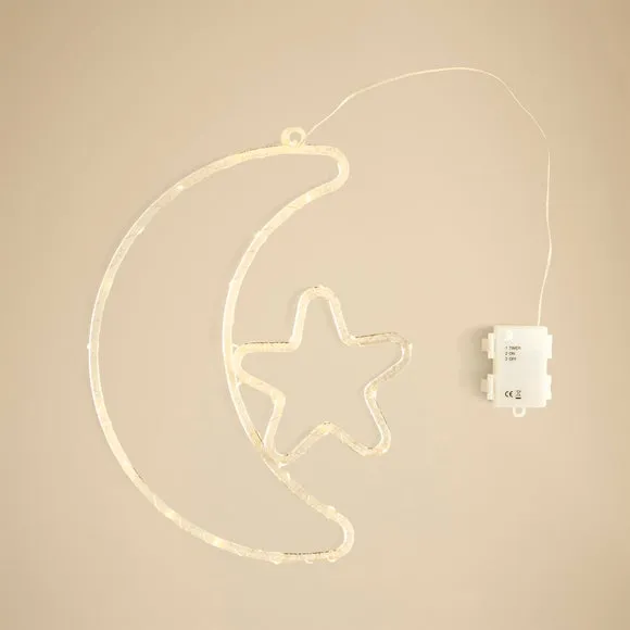 Moon & Star Hanging Light Decoration - Gold