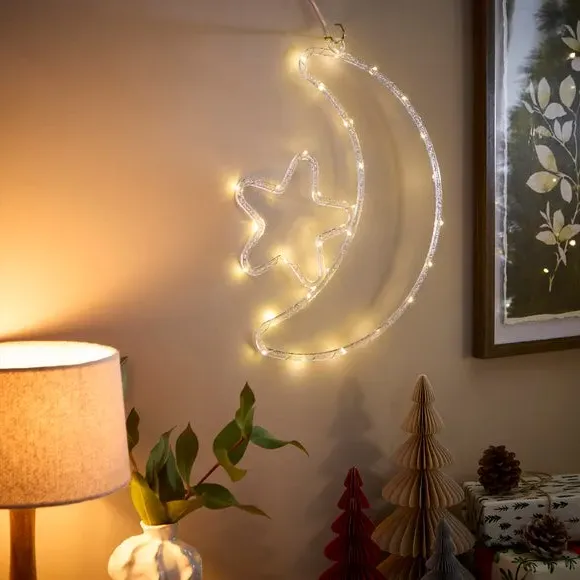 Moon & Star Hanging Light Decoration - Gold image