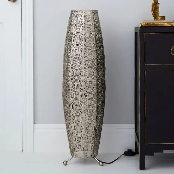 Moroccan Floor Lamp with Cut-Out Design - Silver