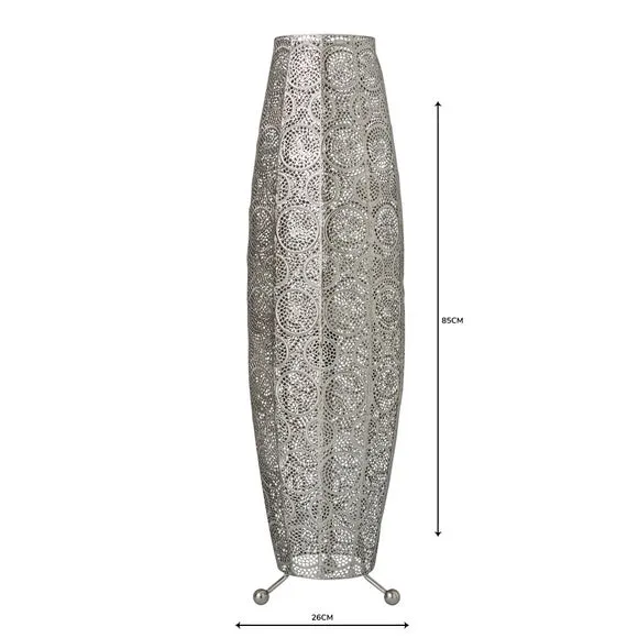 Moroccan Floor Lamp with Cut-Out Design - Silver