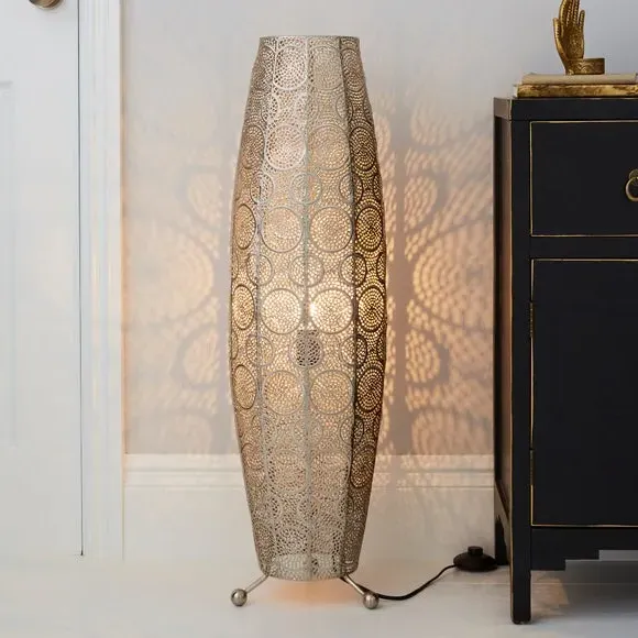 Moroccan Floor Lamp with Cut-Out Design - Silver image