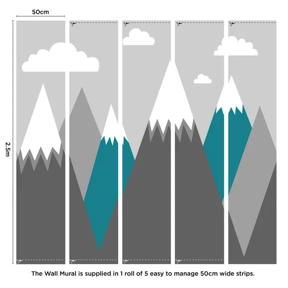 Mountain Range Wall Mural - Grey