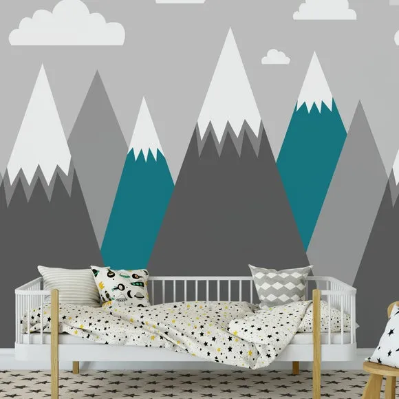 Mountain Range Wall Mural - Grey image