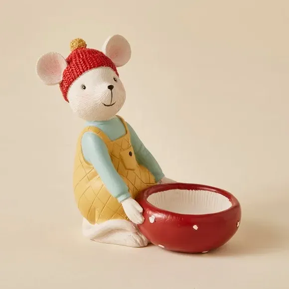 Mouse Tealight Holder - Multicolor, Polyresin