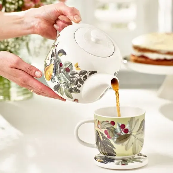 Mug & Coaster Set with Floral Design - White image