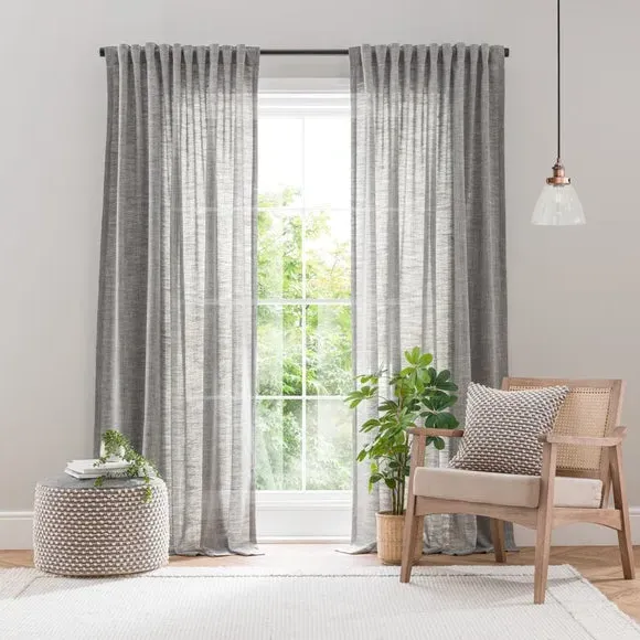 Multi Header Unlined Curtains - Charcoal, Linen