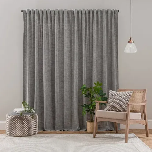 Multi Header Unlined Curtains - Charcoal, Linen