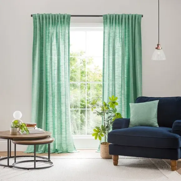 Multi Header Unlined Curtains - Emerald, Linen