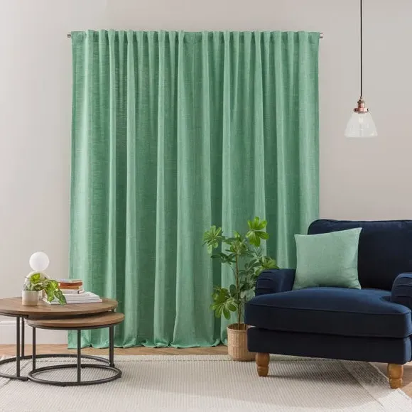 Multi Header Unlined Curtains - Emerald, Linen