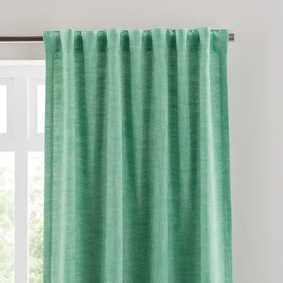 Multi Header Unlined Curtains - Emerald, Linen