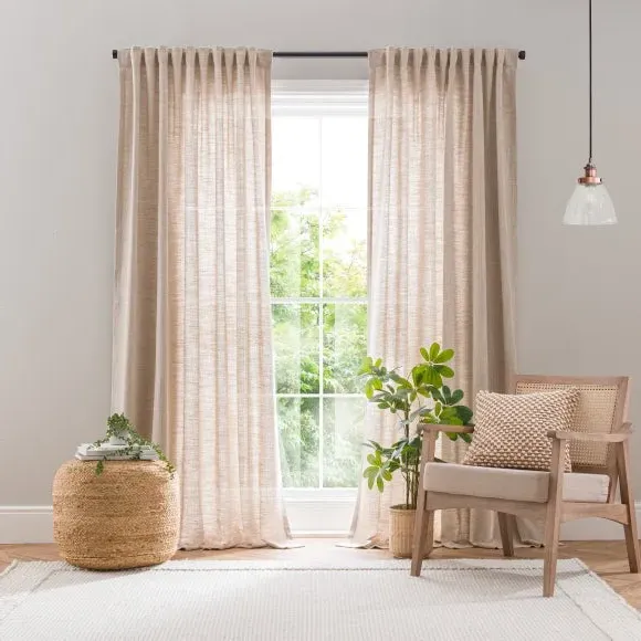 Multi Header Unlined Curtains - Natural, Linen