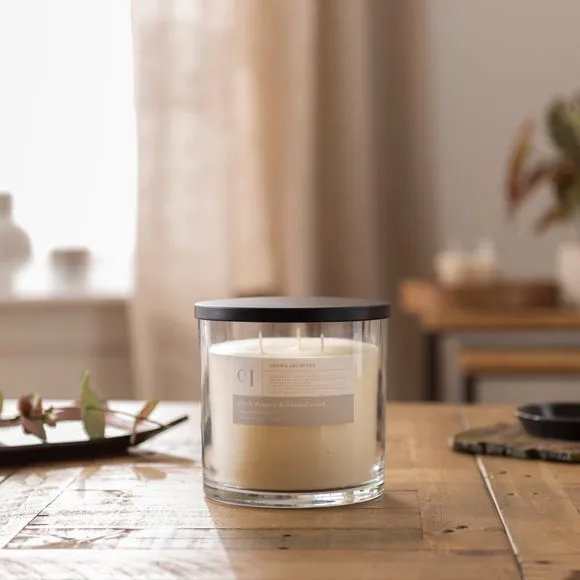 Multi Wick Candle Black Pepper Sandalwood - Clear