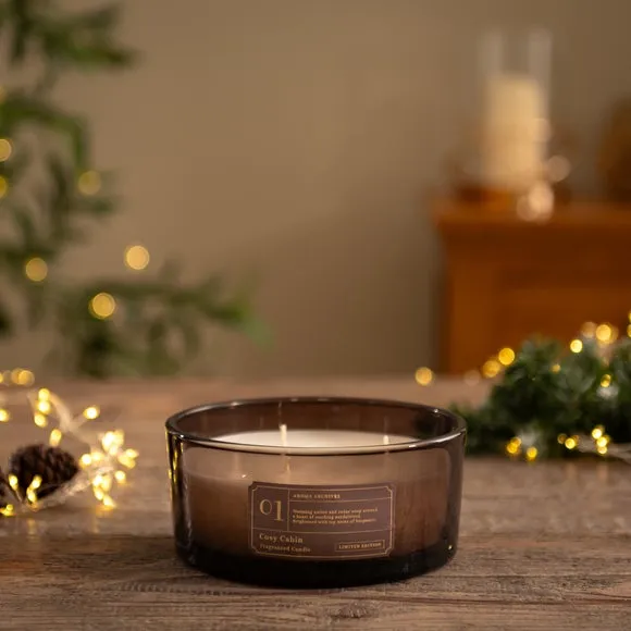 Multi Wick Candle Cosy Cabin Scent - Brown Glass