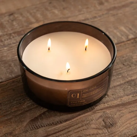 Multi Wick Candle Cosy Cabin Scent - Brown Glass