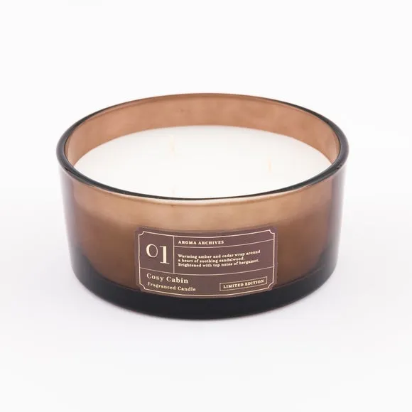 Multi Wick Candle Cosy Cabin Scent - Brown Glass