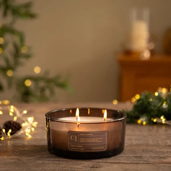 Multi Wick Candle Cosy Cabin Scent - Brown Glass image