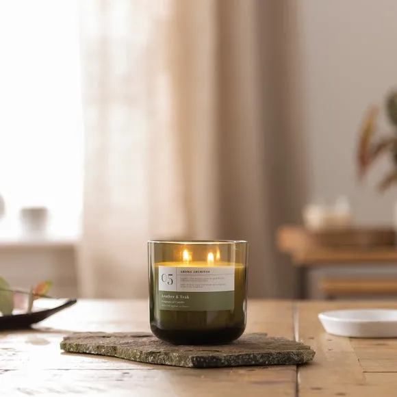 Multi Wick Candle - Green, Leather & Teak Scent image