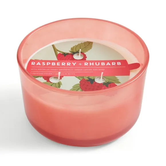Multi Wick Candle Raspberry Rhubarb - Pink Glass
