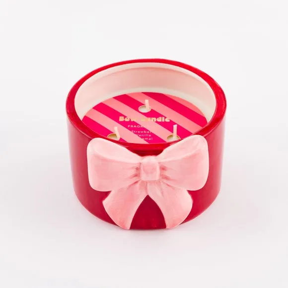 Multi Wick Candle with Bow - Red, Ceramic