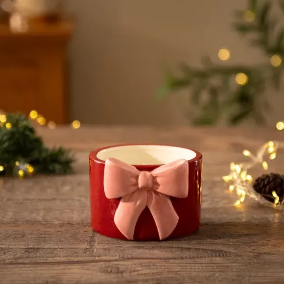 Multi Wick Candle with Bow - Red, Ceramic image