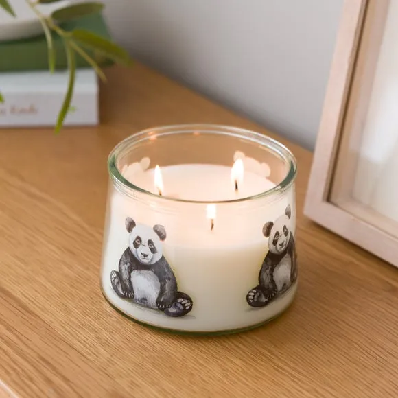 Multi Wick Candle with Panda Design - Clear Glass