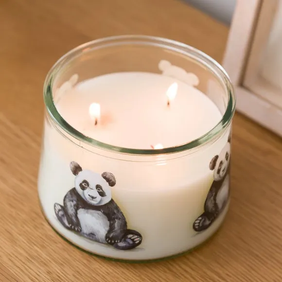 Multi Wick Candle with Panda Design - Clear Glass
