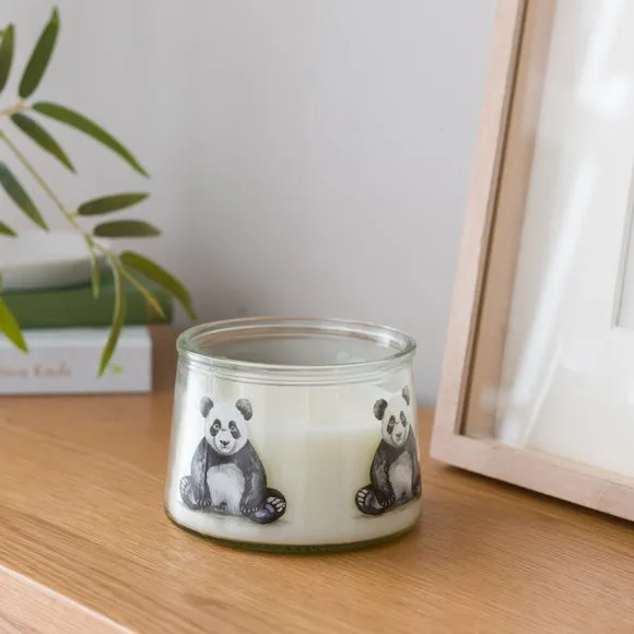 Multi Wick Candle with Panda Design - Clear Glass
