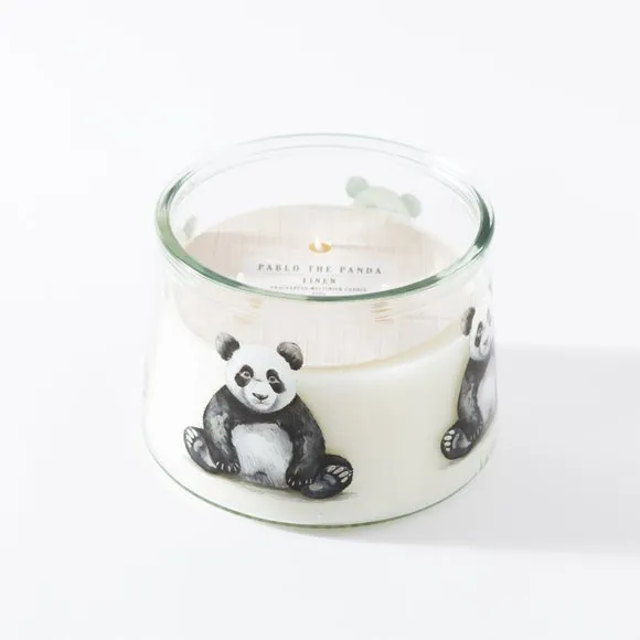 Multi Wick Candle with Panda Design - Clear Glass