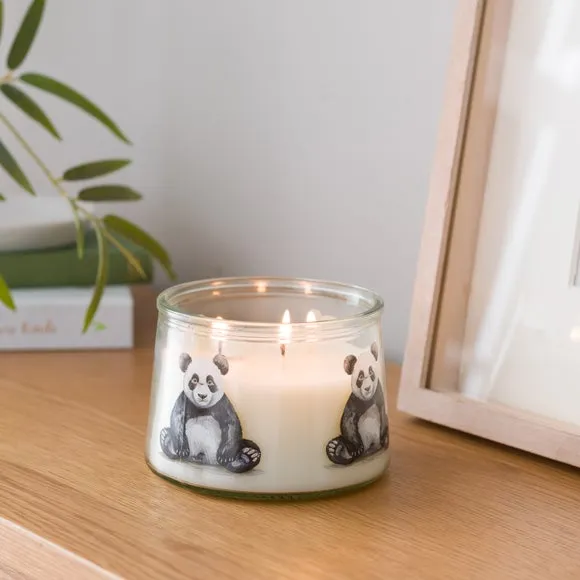 Multi Wick Candle with Panda Design - Clear Glass image