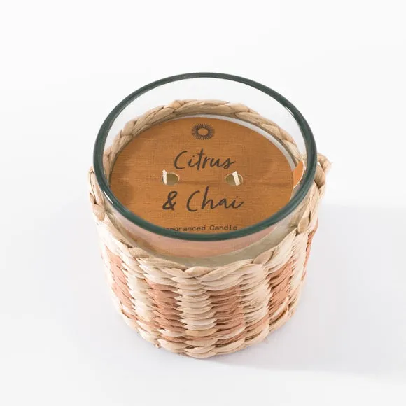 Multi Wick Candle with Woven Surround - Natural