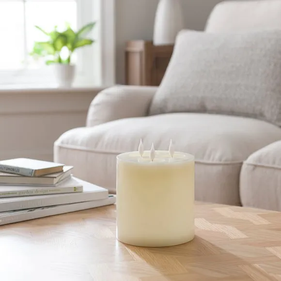 Multi Wick Pillar Candle - Natural, LED Wax