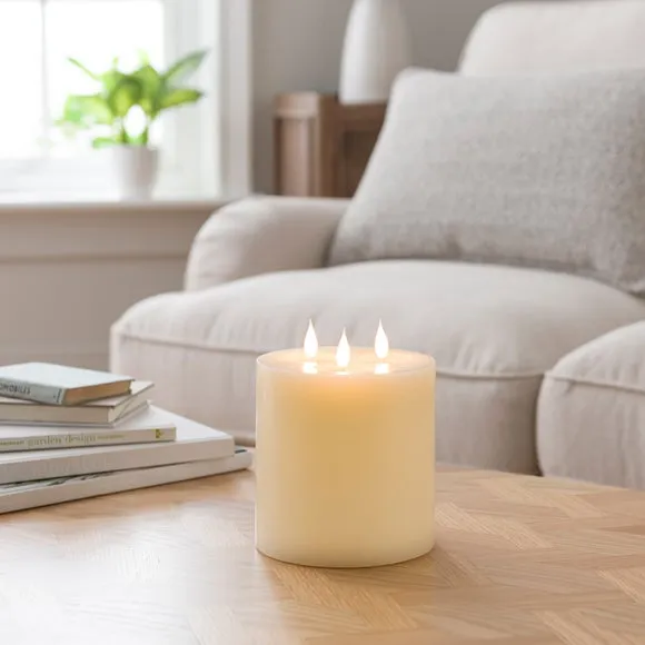 Multi Wick Pillar Candle - Natural, LED Wax image