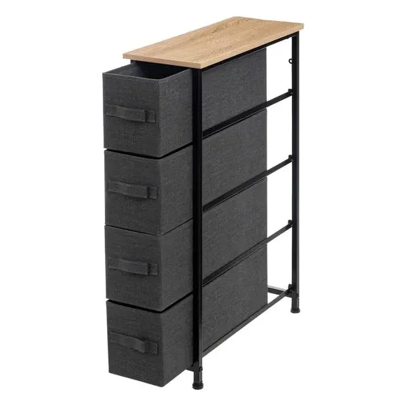 Narrow 4-Drawer Storage Unit - Grey, Fabric