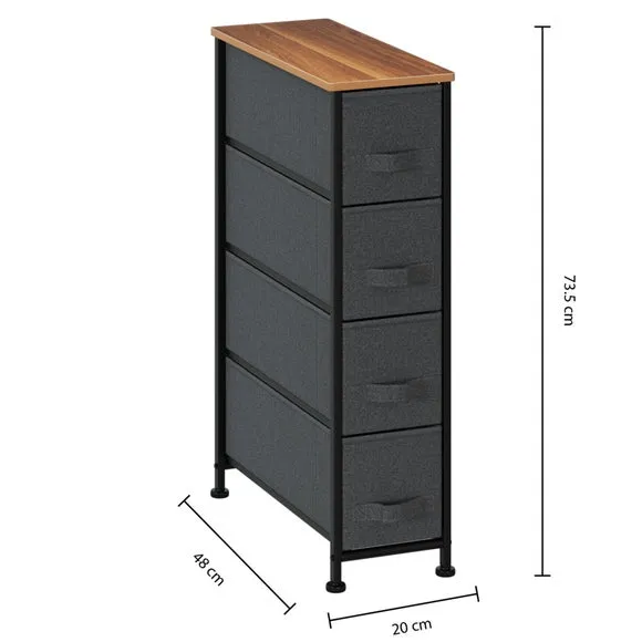 Narrow 4-Drawer Storage Unit - Grey, Fabric