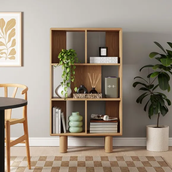 Narrow Bookcase with 5 Shelves - Oak Effect image