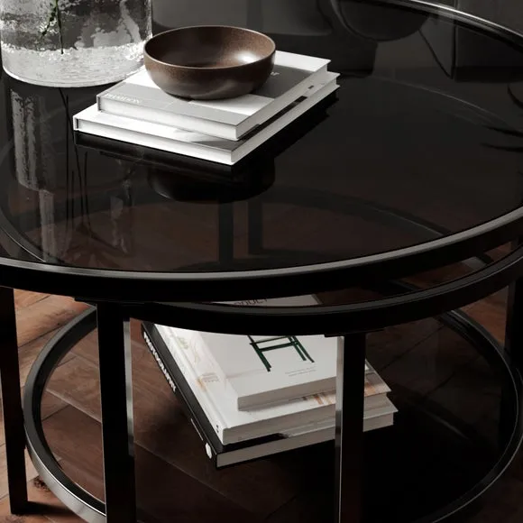 Nest Coffee Tables with Glass Tops - Black, Metal