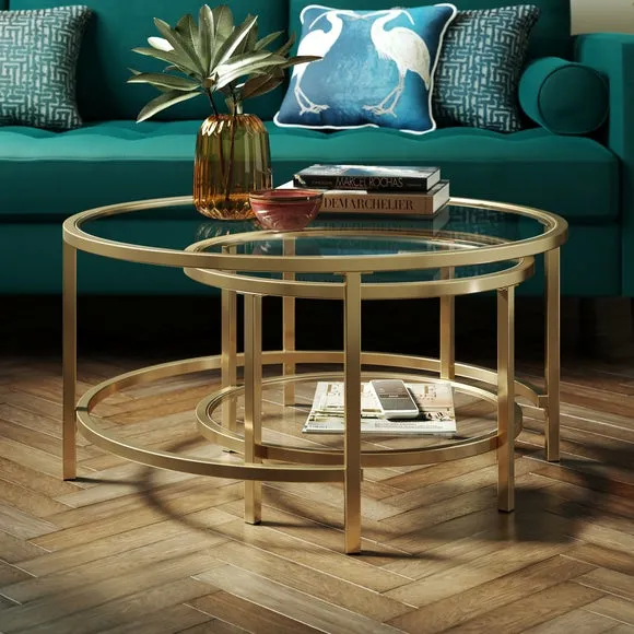 Nest Coffee Tables with Glass Tops - Gold, Metal