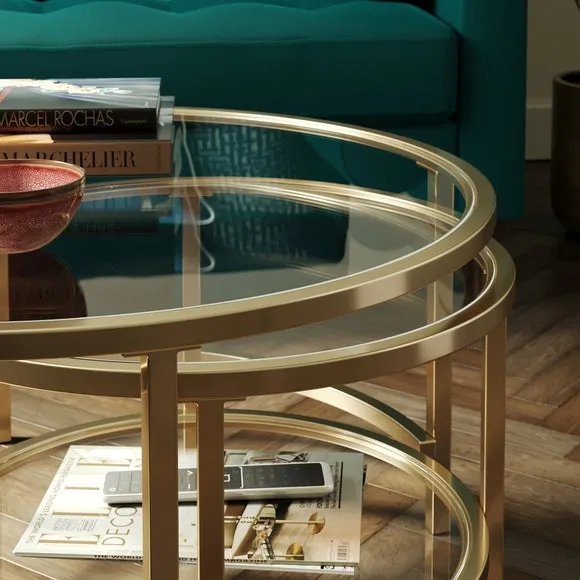 Nest Coffee Tables with Glass Tops - Gold, Metal