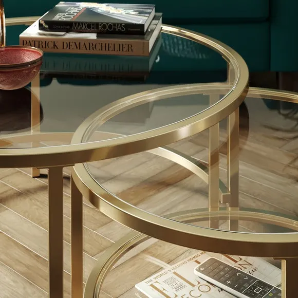 Nest Coffee Tables with Glass Tops - Gold, Metal
