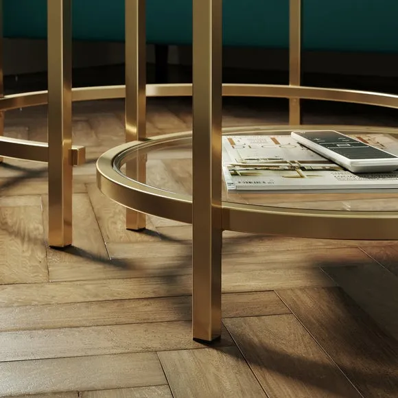 Nest Coffee Tables with Glass Tops - Gold, Metal