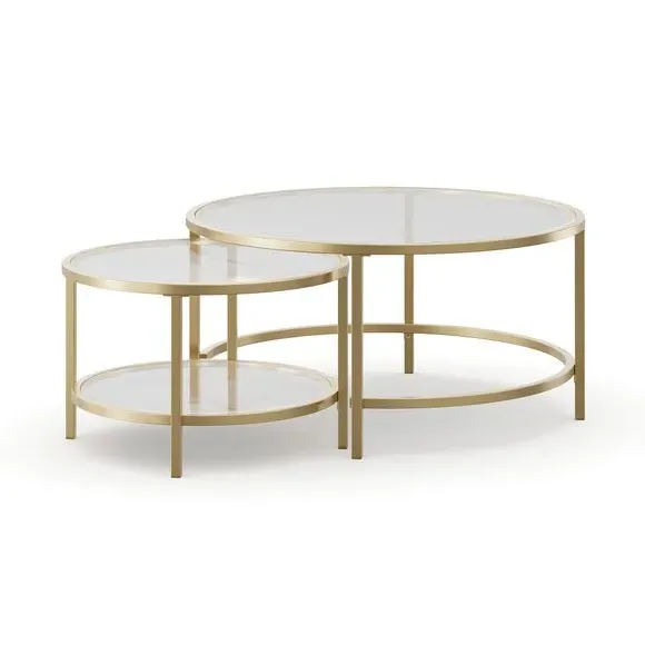 Nest Coffee Tables with Glass Tops - Gold, Metal